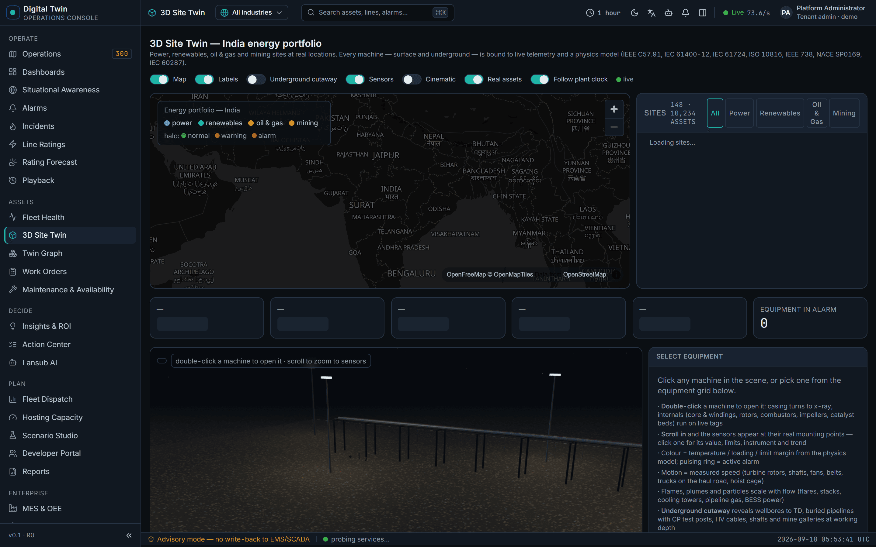 Digital Twin · 3D Site Twin · Bhadla Solar Park — Block 7