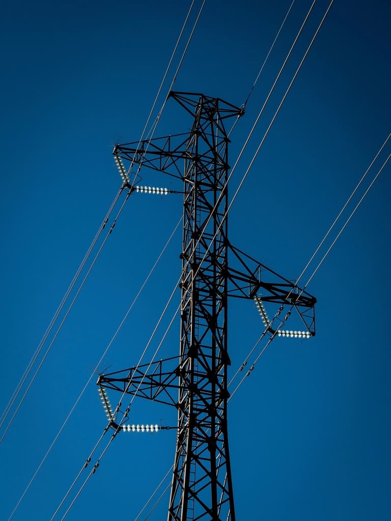 Transmission tower at night